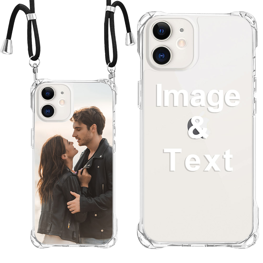 Custom for iPhone 12 Clear Slim Lanyard Case