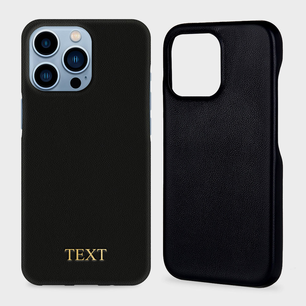 Custom for iPhone 13 Pro Initials Engraving Slim Leather Case