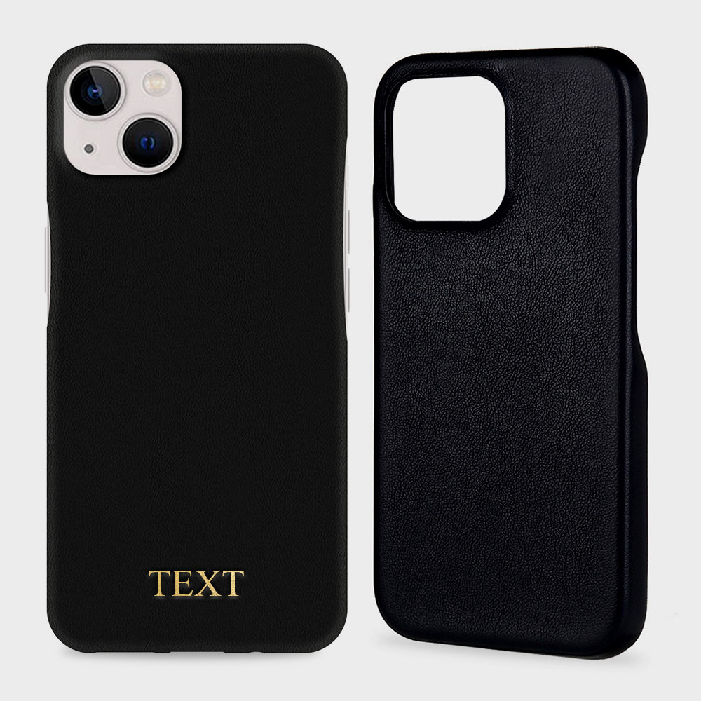 Custom for iPhone 14 Initials Engraving Slim Leather Case