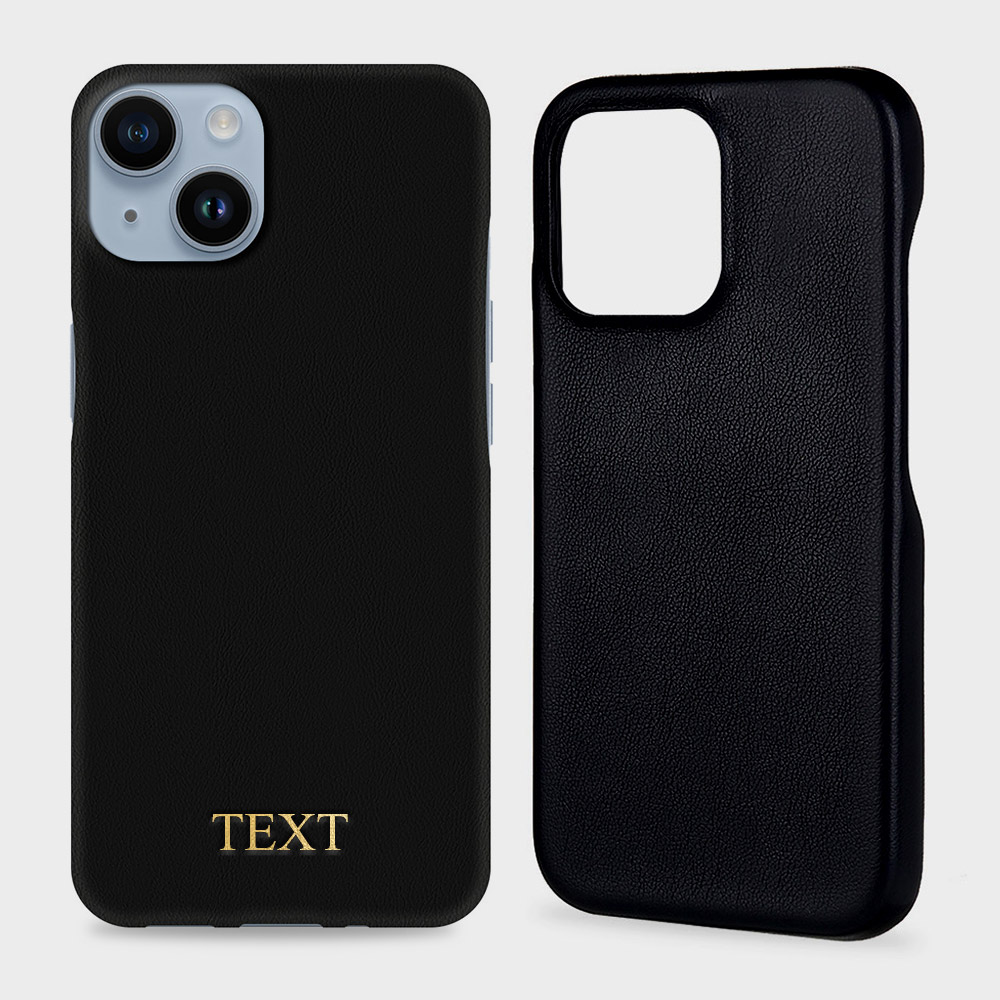 Custom for iPhone 14 Plus Initials Engraving Slim Leather Case
