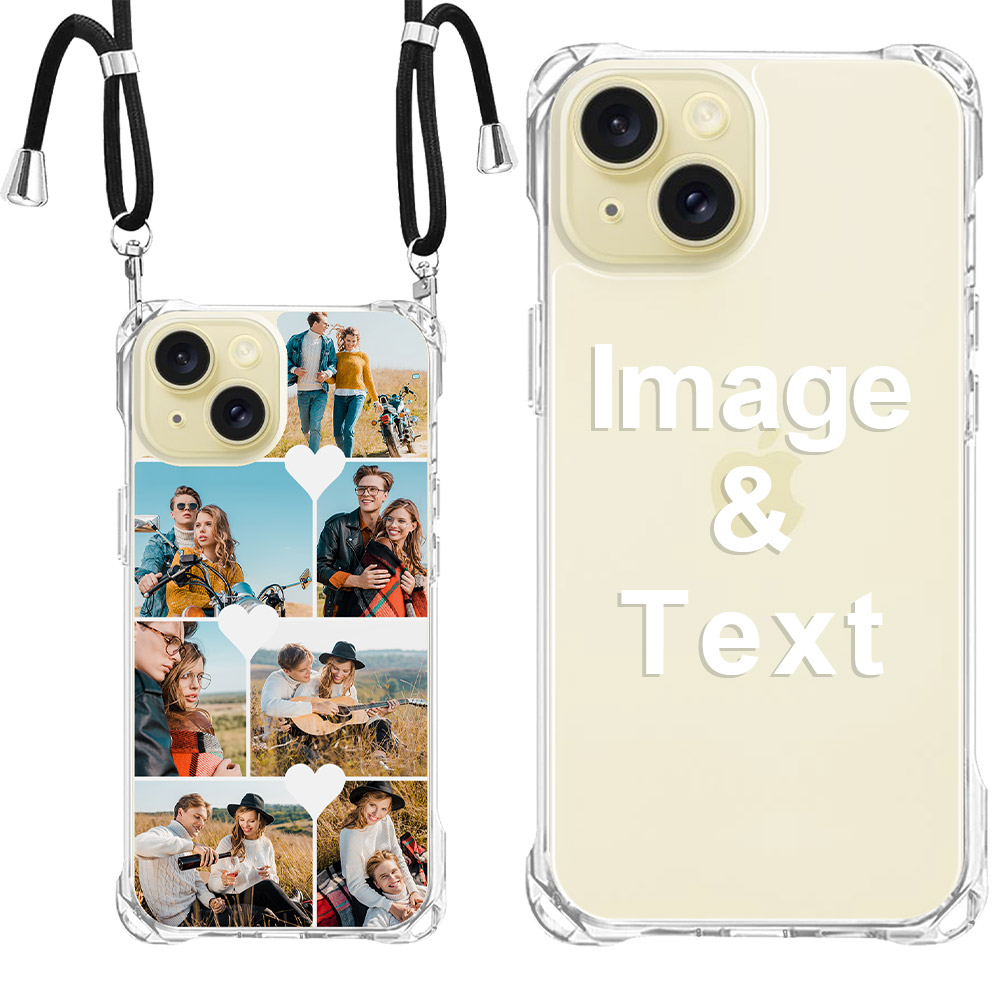 Custom for iPhone 15 Clear Slim Lanyard Case