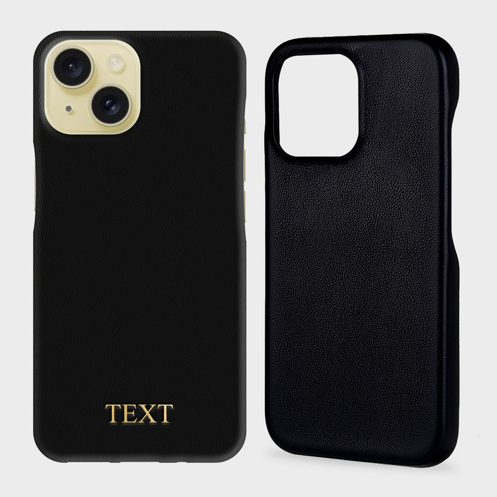 Custom for iPhone 15 Initials Engraving Slim Leather Case