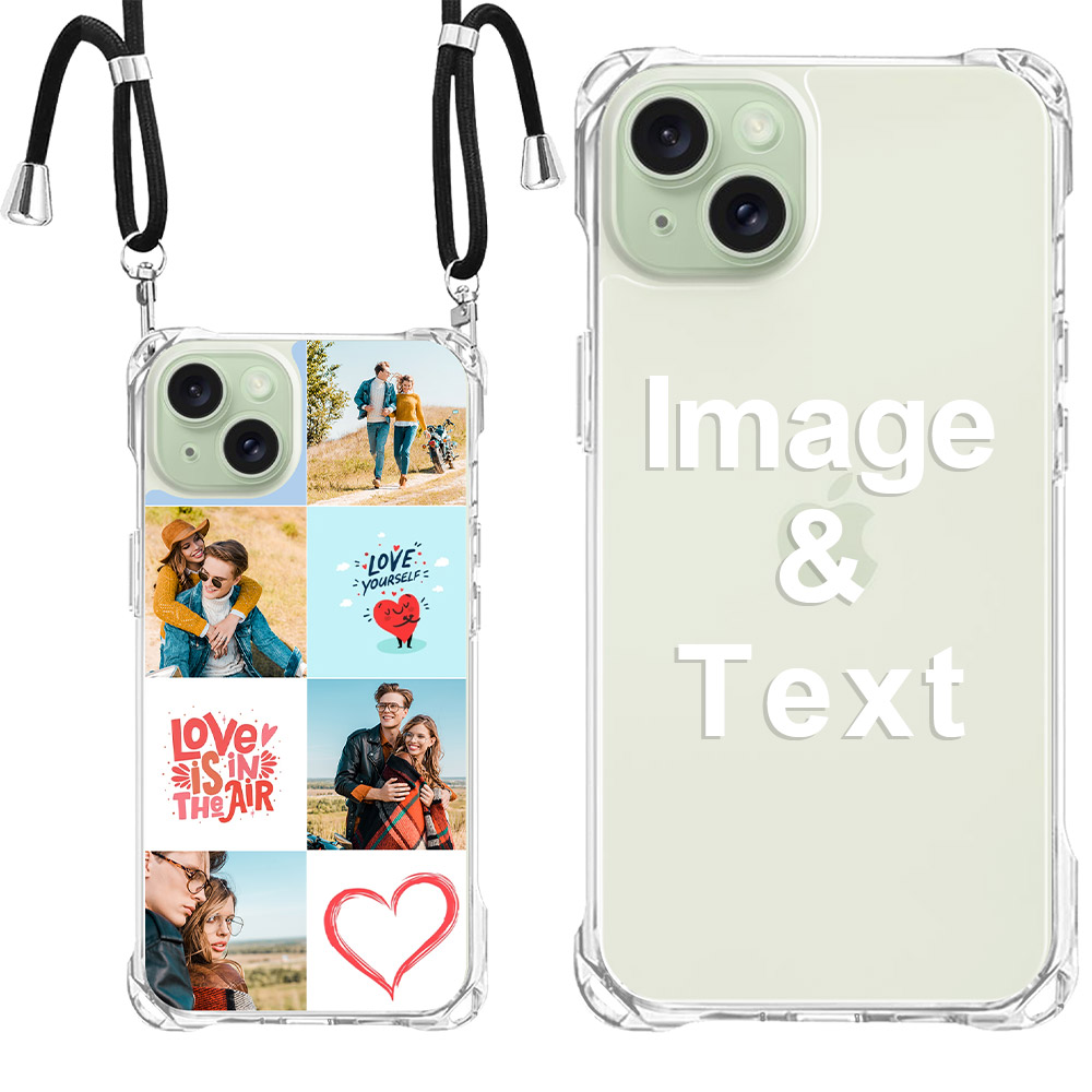 Custom for iPhone 15 Plus Clear Slim Lanyard Case