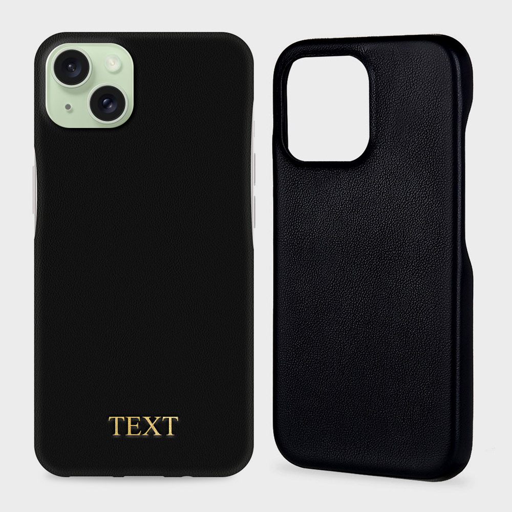 Custom for iPhone 15 Plus Initials Engraving Slim Leather Case