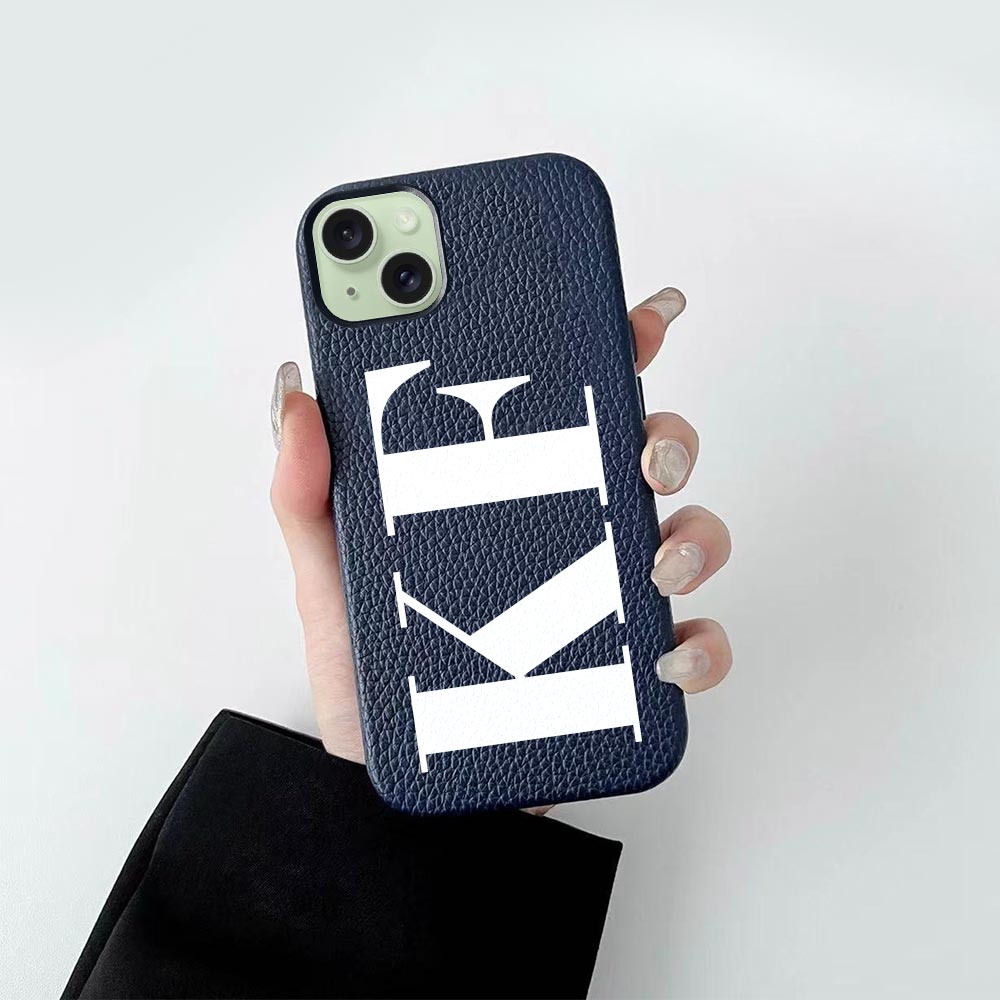 Custom for iPhone 15 Plus Litchi Grain Leather Case