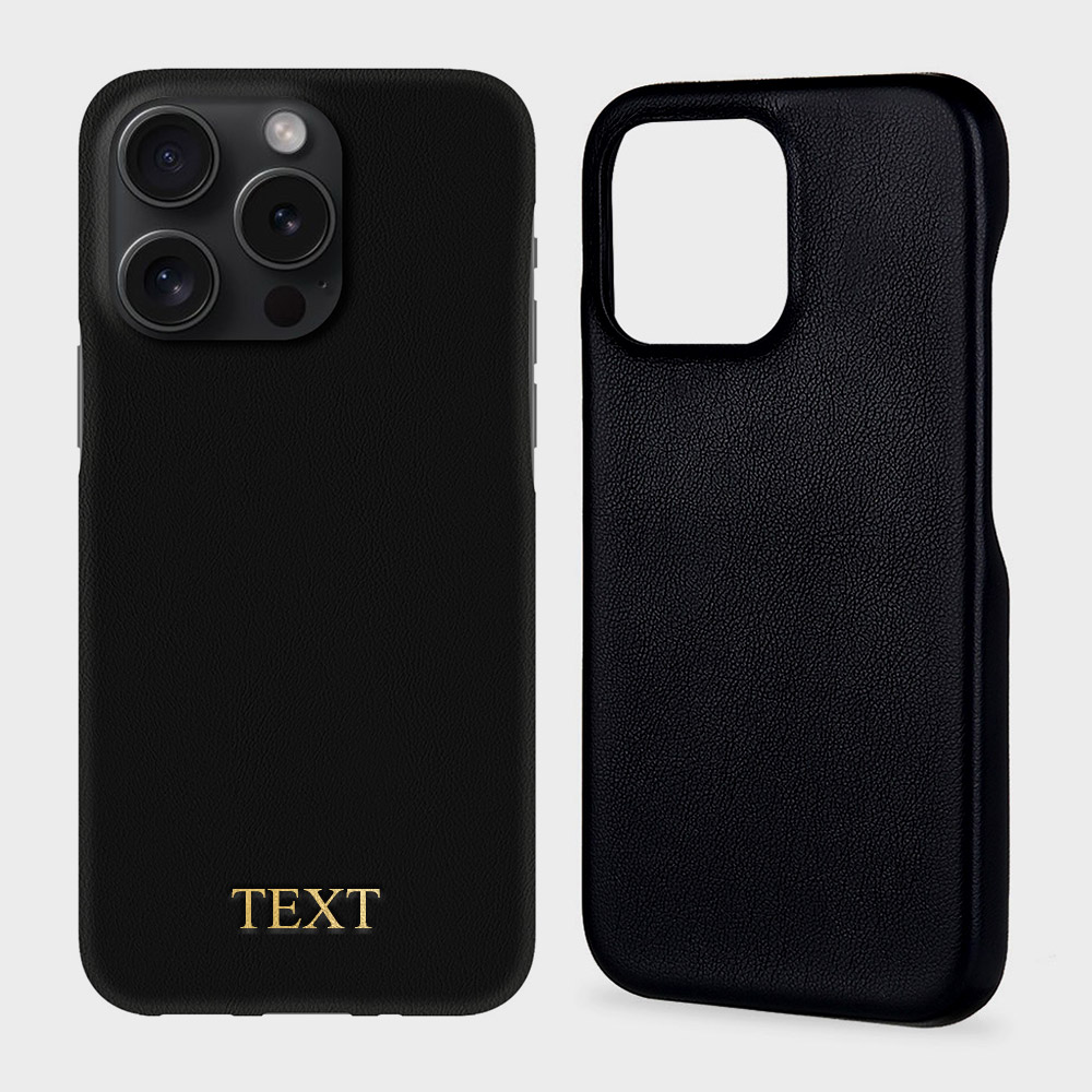 Custom for iPhone 15 Pro Initials Engraving Slim Leather Case