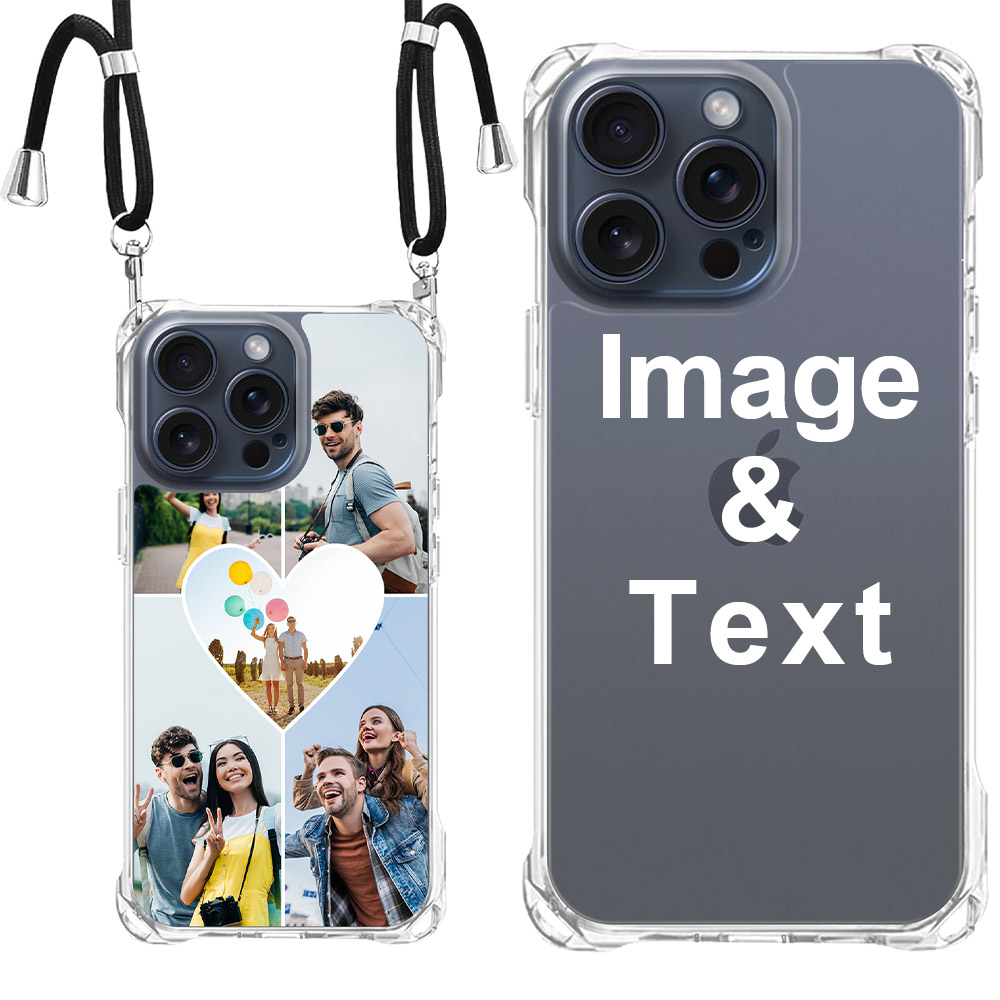 Custom for iPhone 15 Pro Max Clear Slim Lanyard Case