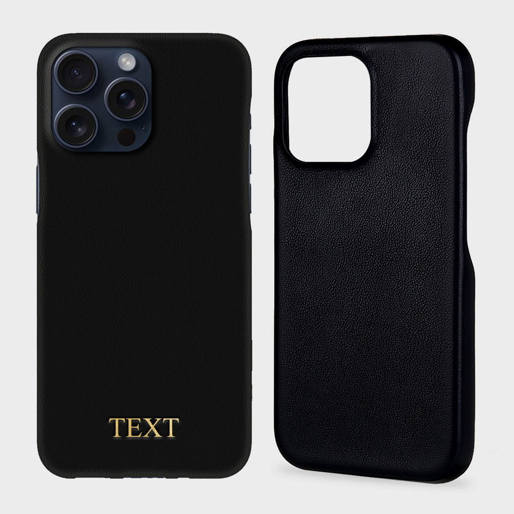 Custom for iPhone 15 Pro Max Initials Engraving Slim Leather Case