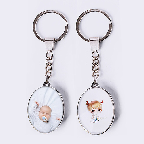 Custom Photo Ellipse Metal Keychain